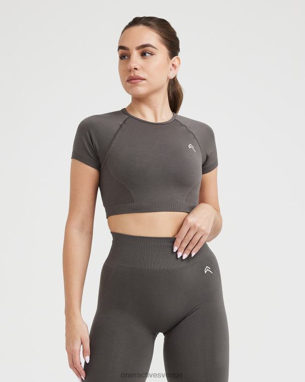 Kläder djup taupe 4B046449 enkel sömlös kortärmad crop top Oner Active