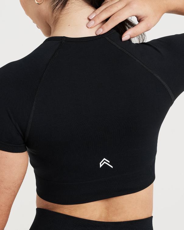 Kläder svart märgel 4B046473 klassisk sömlös 2.0 kortärmad crop top Oner Active
