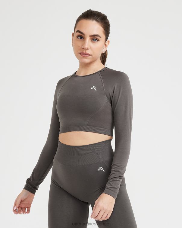 Kläder djup taupe 4B046462 enkel sömlös långärmad crop top Oner Active