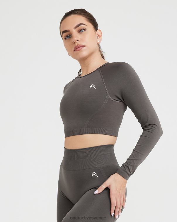 Kläder djup taupe 4B046462 enkel sömlös långärmad crop top Oner Active