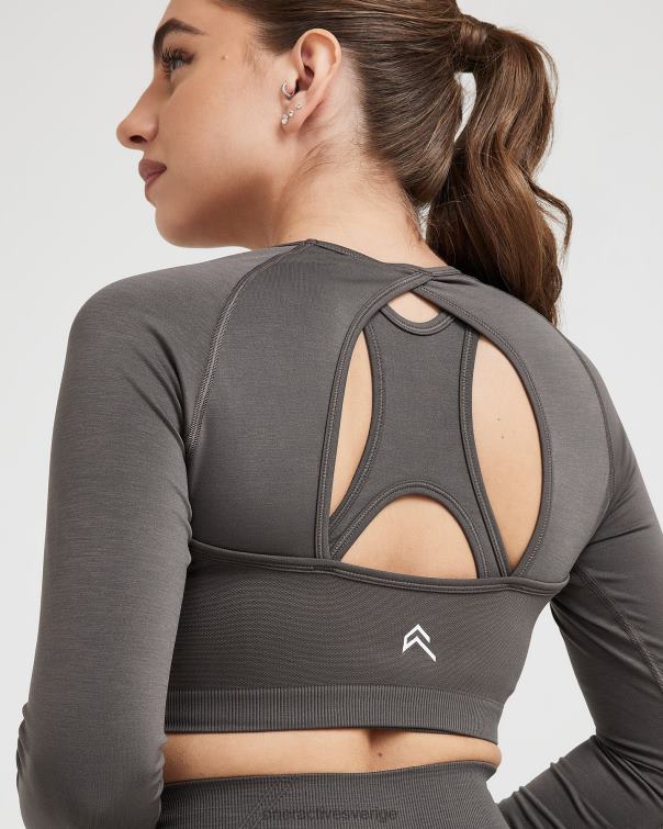 Kläder djup taupe 4B046462 enkel sömlös långärmad crop top Oner Active