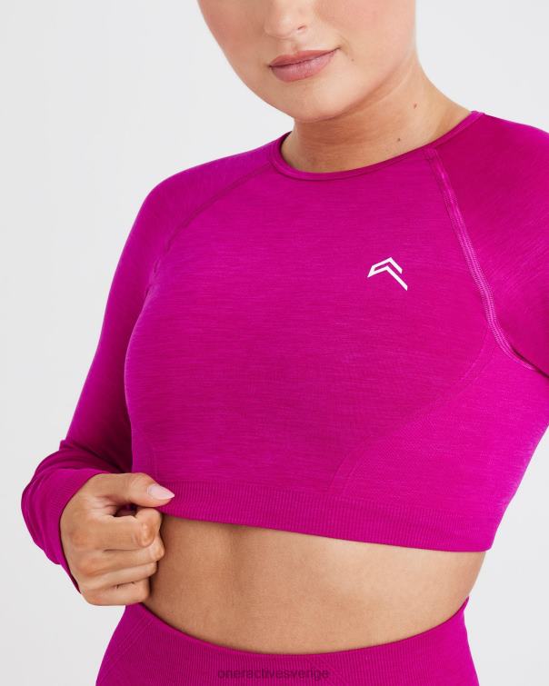 Kläder fuchsia 4B046490 enkel sömlös långärmad crop top Oner Active