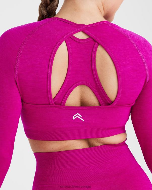 Kläder fuchsia 4B046490 enkel sömlös långärmad crop top Oner Active