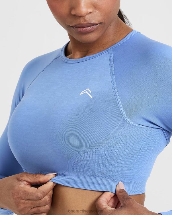 Kläder ljus denim 4B046461 enkel sömlös långärmad crop top Oner Active