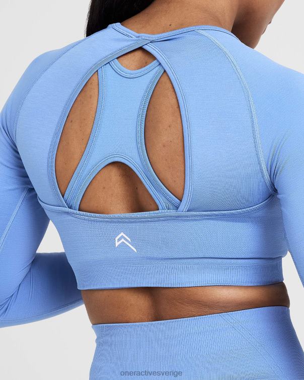 Kläder ljus denim 4B046461 enkel sömlös långärmad crop top Oner Active