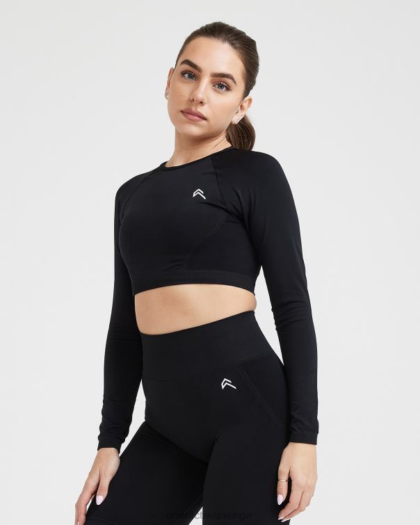 Kläder svart 4B046486 enkel sömlös långärmad crop top Oner Active