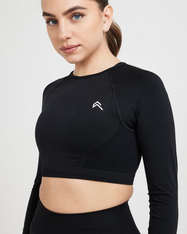 Kläder svart 4B046486 enkel sömlös långärmad crop top Oner Active