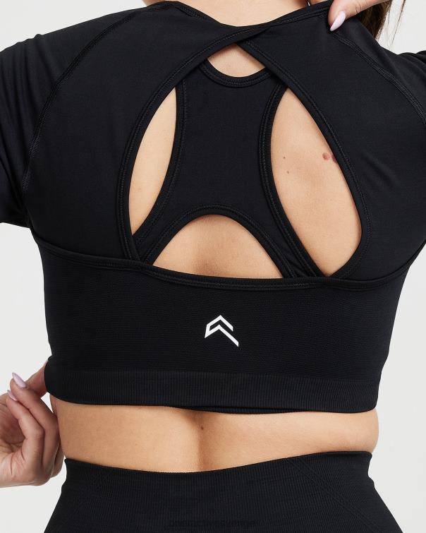 Kläder svart 4B046486 enkel sömlös långärmad crop top Oner Active