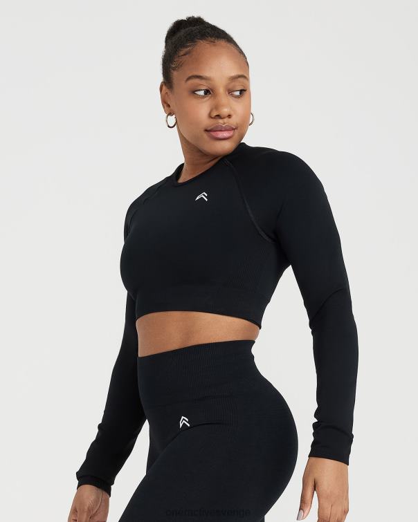 Kläder svart märgel 4B046479 klassisk sömlös 2.0 långärmad crop top Oner Active