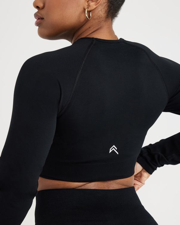 Kläder svart märgel 4B046479 klassisk sömlös 2.0 långärmad crop top Oner Active