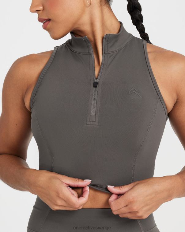Kläder djup taupe 4B046527 tidlös halv zip crop tank Oner Active