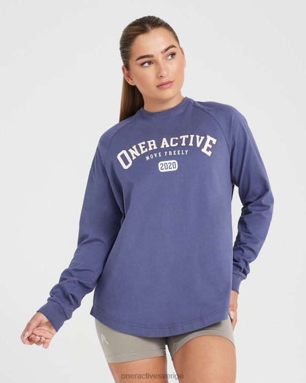 Kläder skifferblå 4B046532 oversized långärmad klubbt-shirt Oner Active