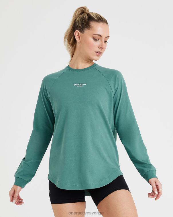 Kläder tvättad mineralgrön 4B046549 grafisk oversized långärmad t-shirt Oner Active