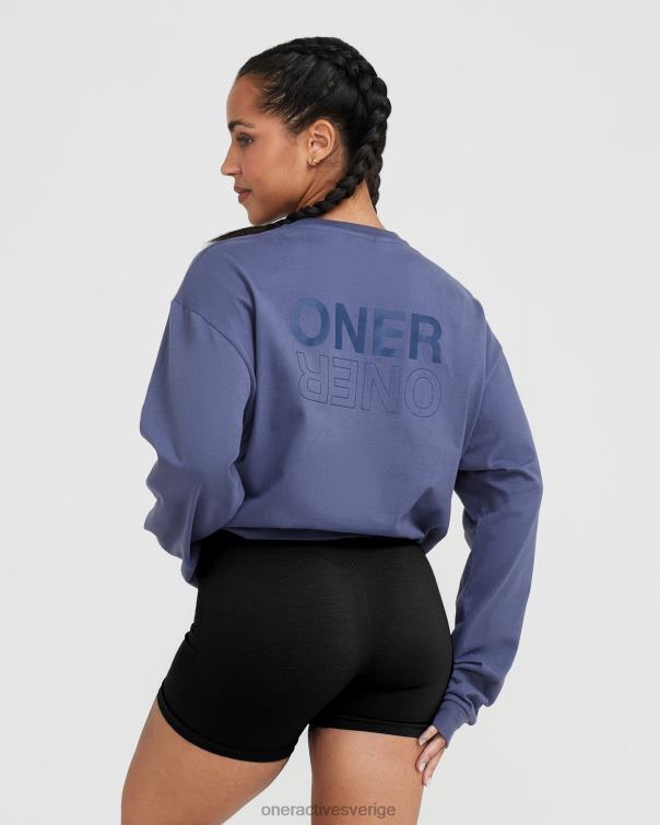 Kläder tvättad skifferblå 4B046505 klassisk spegelgrafisk oversized långärmad topp Oner Active