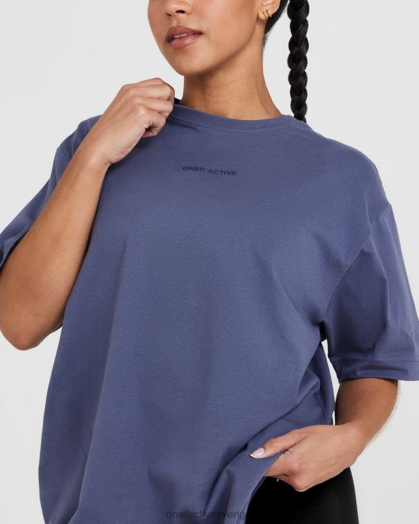Kläder tvättad skifferblå 4B046506 klassisk spegelgrafisk oversized t-shirt Oner Active
