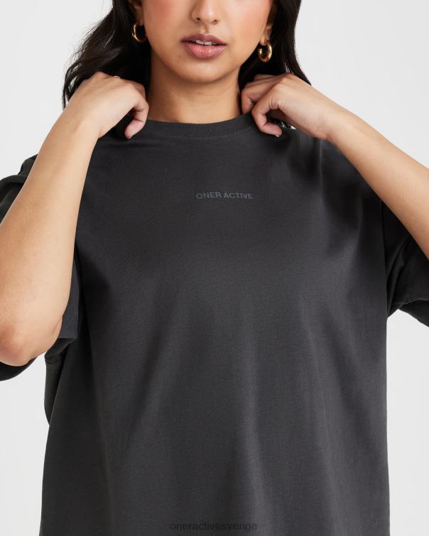 Kläder tvättat kol 4B046512 klassisk spegelgrafisk oversized t-shirt Oner Active