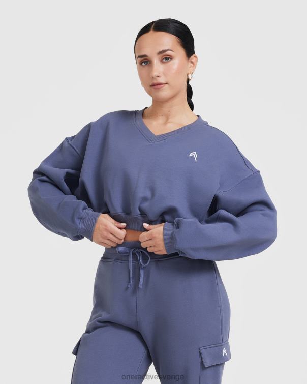 Kläder skifferblå 4B046571 lätt överdimensionerad v-ringad tröja hela dagen Oner Active