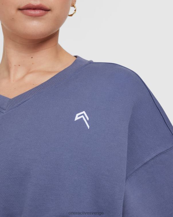 Kläder skifferblå 4B046571 lätt överdimensionerad v-ringad tröja hela dagen Oner Active