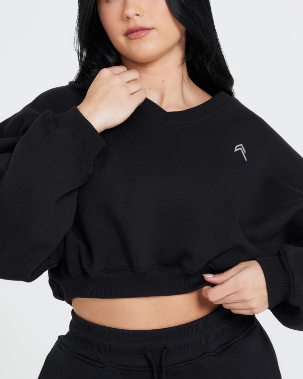 Kläder svart 4B046611 oversized v-ringad sweatshirt hela dagen Oner Active